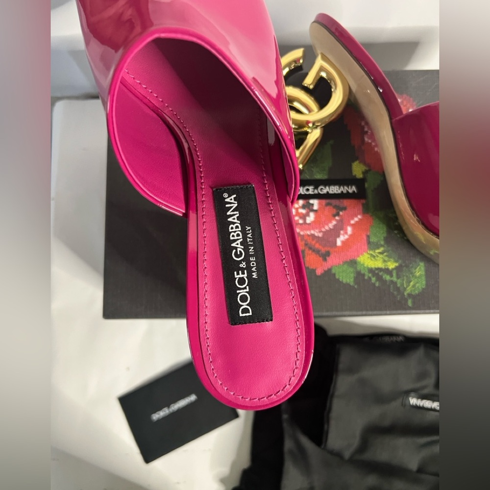 Dolce & Gabbana Fuchsia CIABATTA TACCO with Gold Interlocking Heels SZ 41EU/11US - Picture 7 of 15